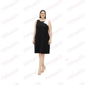 Lauren Ralph Lauren Black White Colorblock Sheath Dress 20W Sleeveless Plus Size